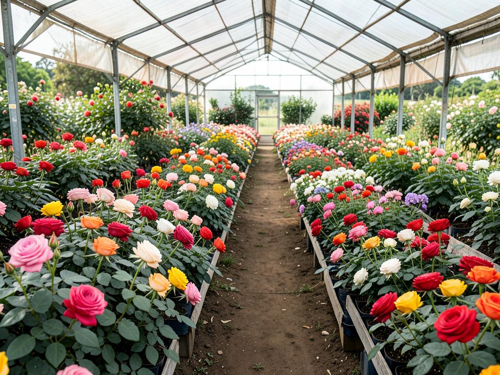 Cultivo de flores bajo invernadero