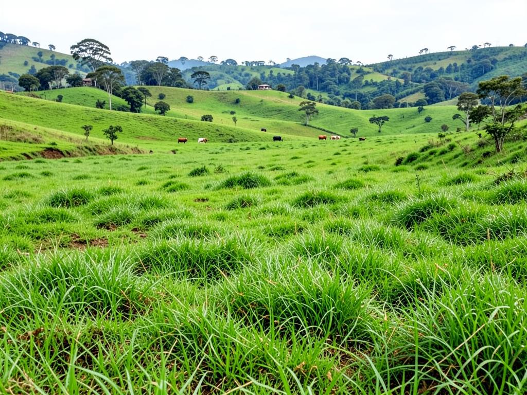 Potrero con pastos verdes en una finca colombiana